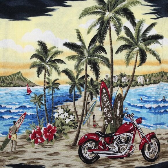Island Collection Large Aloha Hawaiian Shirt Tiki Motorcycle Surf Boards Beach - Picture 7 of 12